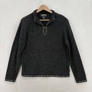 Woolrich Sweater Womens Medium Gray Onyx Heather 1/4 Zip Mock Neck Knit Wool